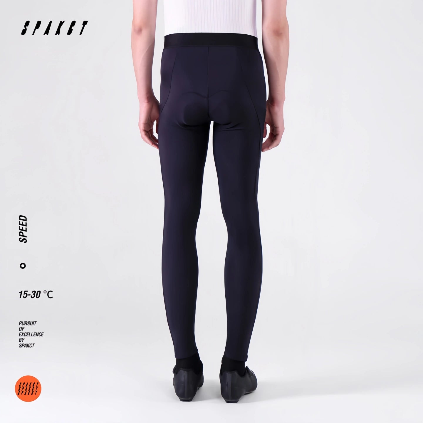 Back view of Spakct Speed men's road bike tights, highlighting the non-restrictive flat waist mesh construction.