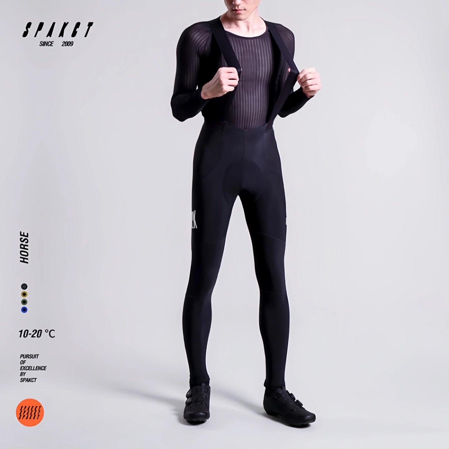 Spakct Horse men's thermal cycling bib tights, black winter road bike fleece padded long pants for cold weather.