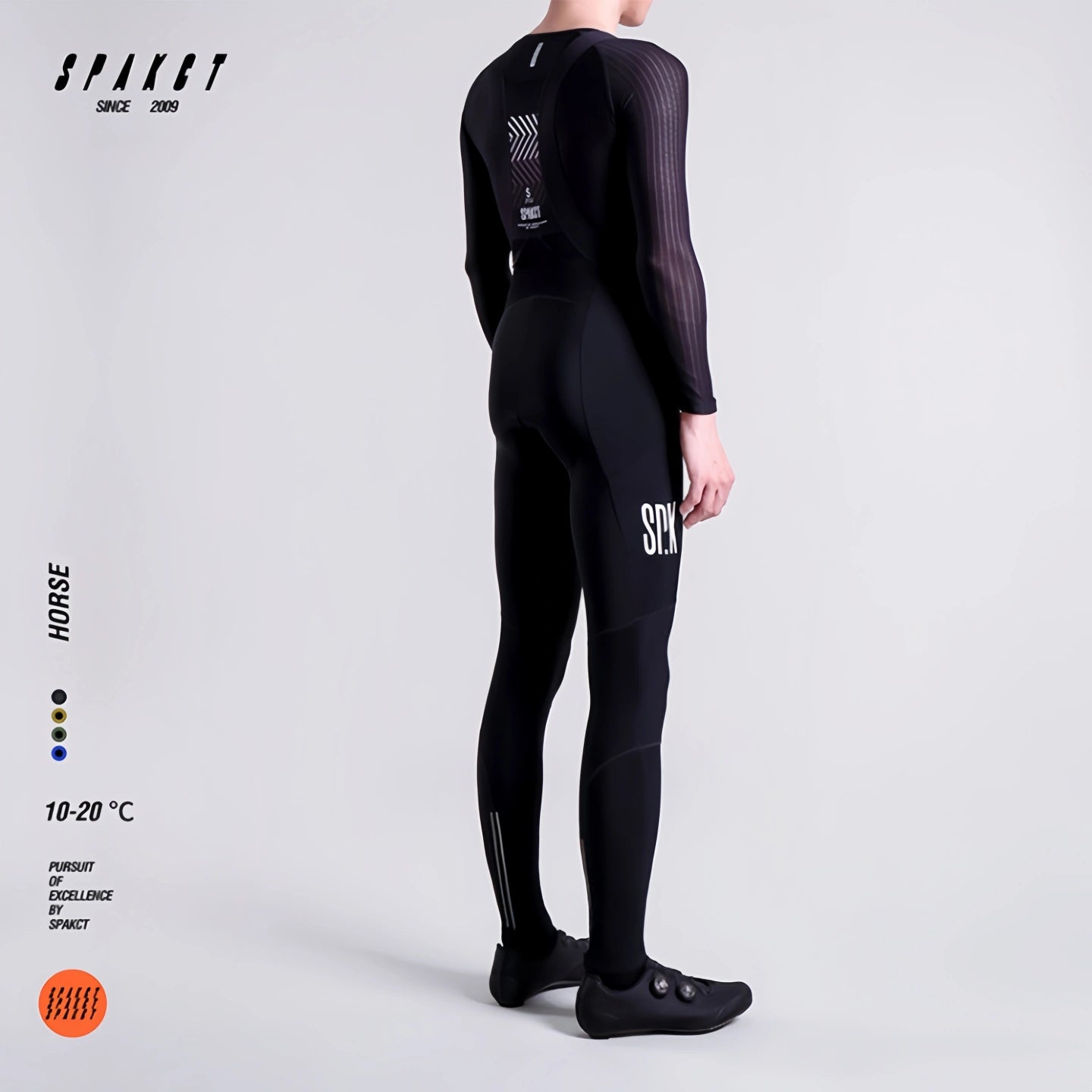 Rear view of Spakct Horse men's winter bike bib tights in black, highlighting high-coverage back and rear panels.