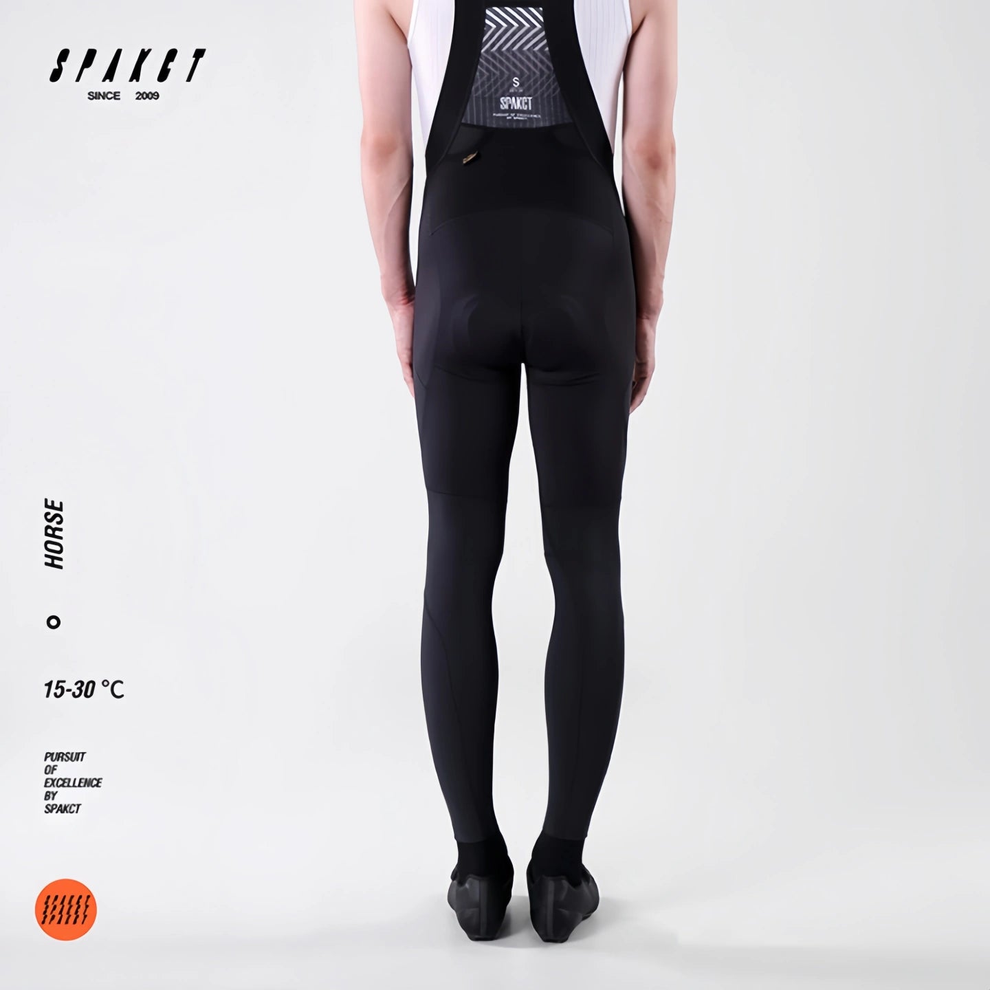 Back view of Spakct Horse men's road bike bib tights, highlighting mesh back harness and rear panel construction.